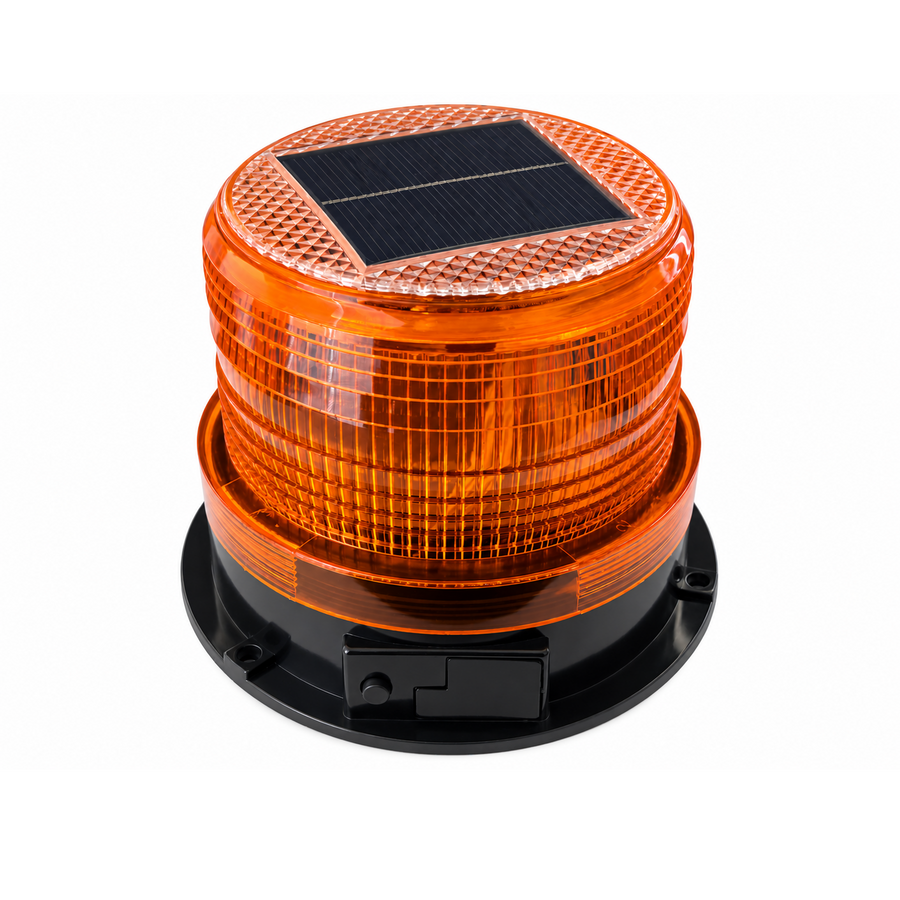 LED соларна аварийна лампа - буркан и маяк, оранжева, 18 LED, 4 режима, 12V, акумулаторна батерия, магнитен монтаж