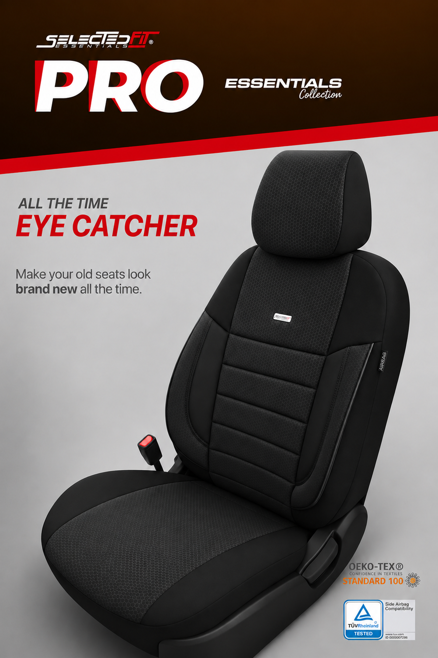 Комплект Тапицерия SelectedFit Pro Design by OTOM текстил с кожа – Черно, за Предни и Задни Седалки
