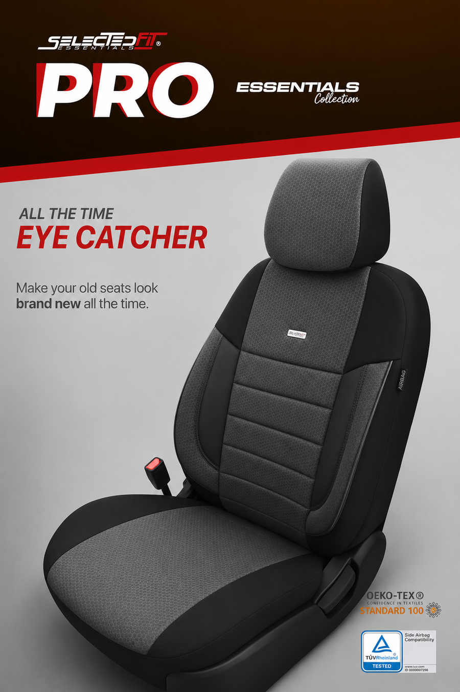 Комплект Тапицерия SelectedFit Pro Design by OTOM текстил с кожа – Сива, за Предни и Задни Седалки