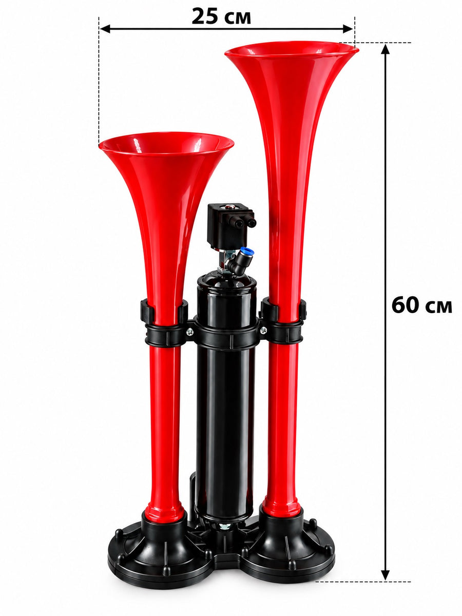 Двойна въздушна тромба клаксон Super Apollo Echo 24V за камиони и автобуси, 125dB, 3-10 Bar