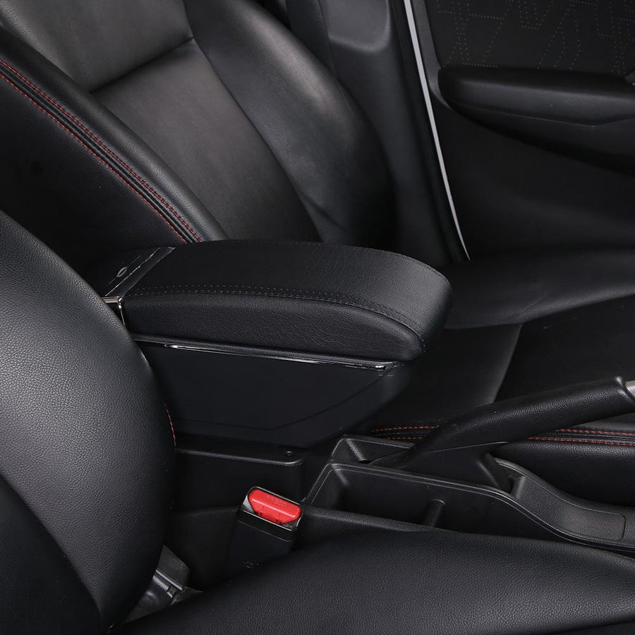 Подлакътник за Opel Corsa D с поставка за чаша и пепелник, Еко кожа, Черен с хром