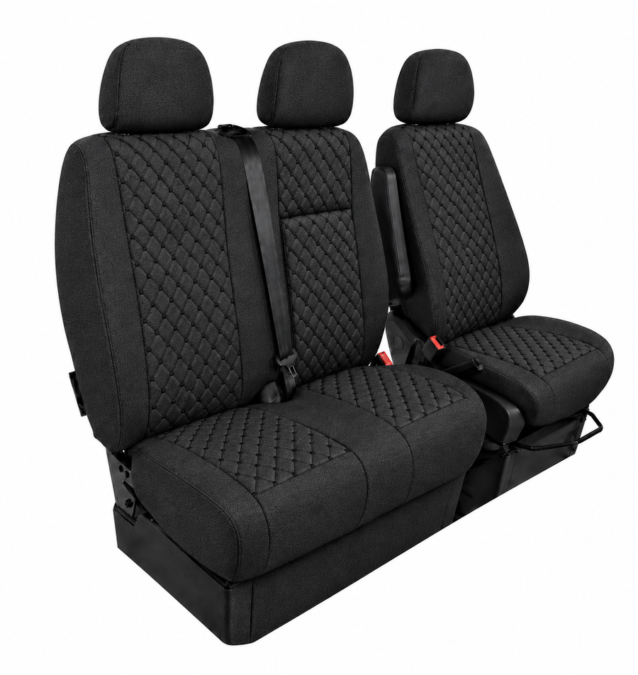 2+1 Текстилна тапицерия за предни седалки за Mercedes Sprinter W906 2006-2018, Черна с черен шев, 8 части