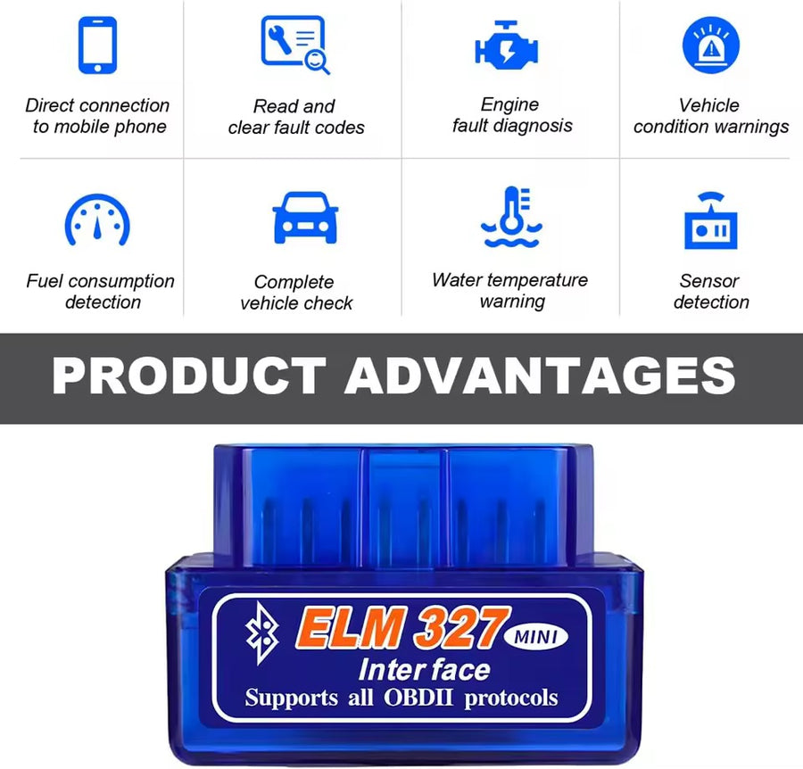 Автодиагностичен скенер ELM327 MINI OBD2 с Bluetooth за автомобили 1992–2021 г.