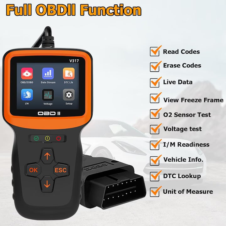 Автодиагностика V317 OBD2/EOBD с цветен LCD дисплей, 9 протокола, 8 езика, 12V