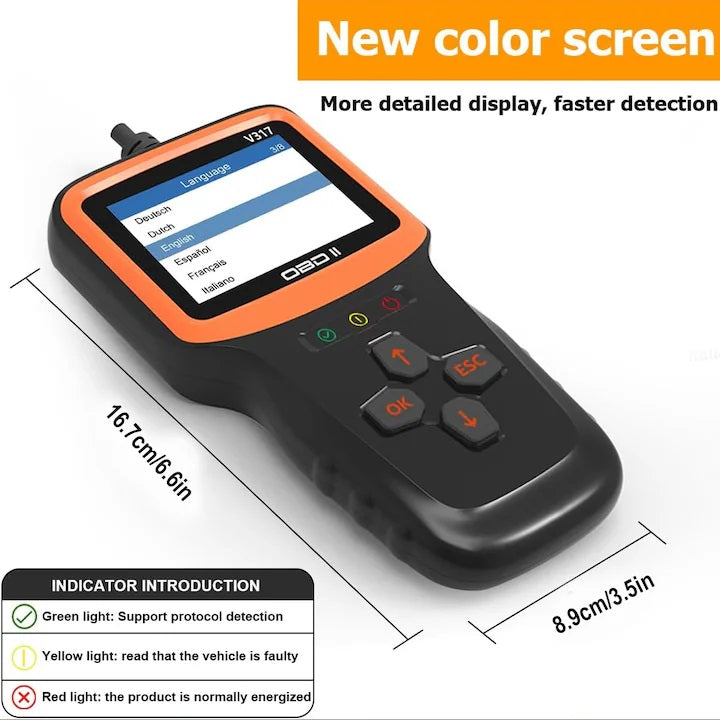 Автодиагностика V317 OBD2/EOBD с цветен LCD дисплей, 9 протокола, 8 езика, 12V