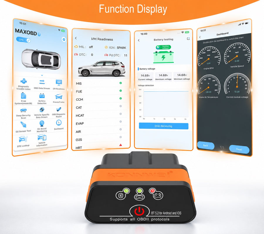 Автодиагностичен скенер OBD2 iCar 3 с Bluetooth 5.2 за Android и iOS, 12V, MAXOBD