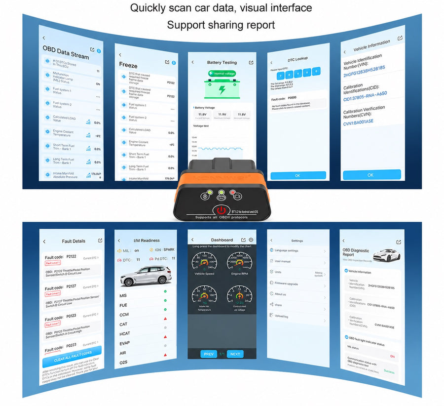 Автодиагностичен скенер OBD2 iCar 3 с Bluetooth 5.2 за Android и iOS, 12V, MAXOBD