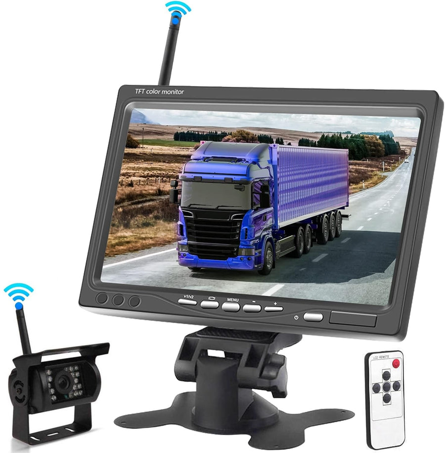 Безжична камера за задно виждане с 7 TFT LCD монитор, 12V/24V, нощно виждане, IP67, за камион, бус и автобус