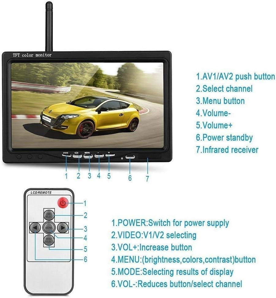 Безжична камера за задно виждане с 7 TFT LCD монитор, 12V/24V, нощно виждане, IP67, за камион, бус и автобус