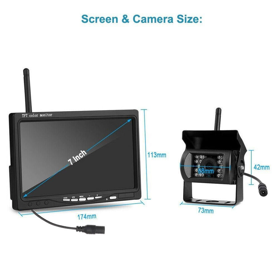 Безжична камера за задно виждане с 7 TFT LCD монитор, 12V/24V, нощно виждане, IP67, за камион, бус и автобус