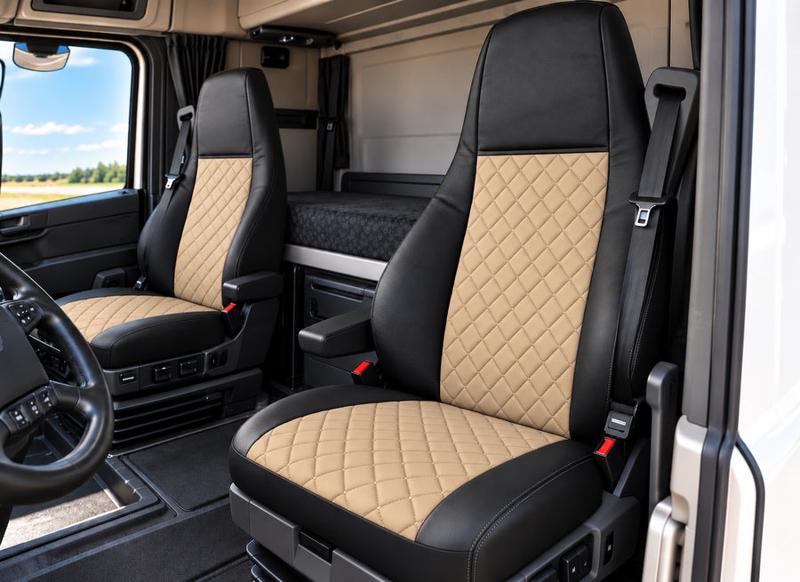 Кожена тапицерия за високи седалки за Scania R 2006–2020, бежова, 4 части