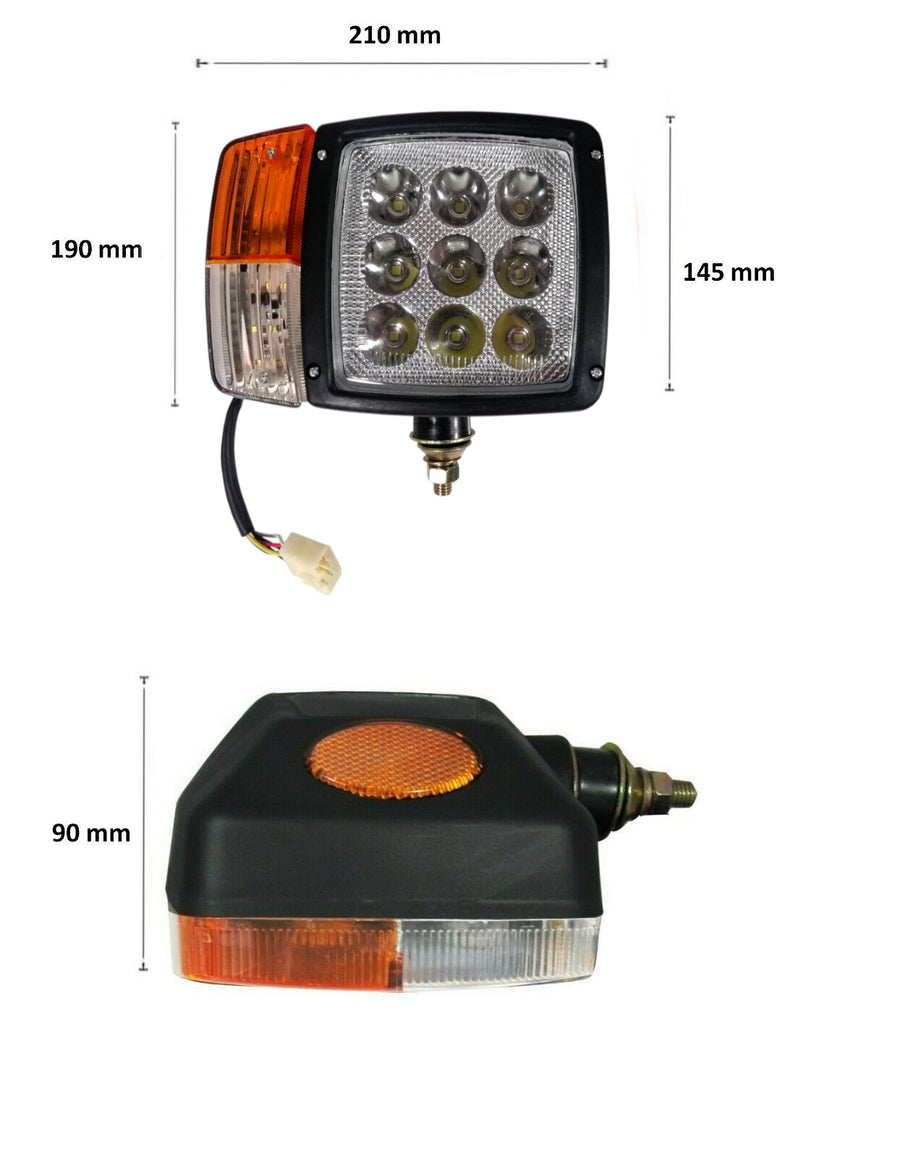 Комплект LED Фарове с Мигач, Габарит, Подходящ за Трактор, Комбайн, Багер, Снегорин и др - 9 диода 27W 12-24V 2200-2700 lm