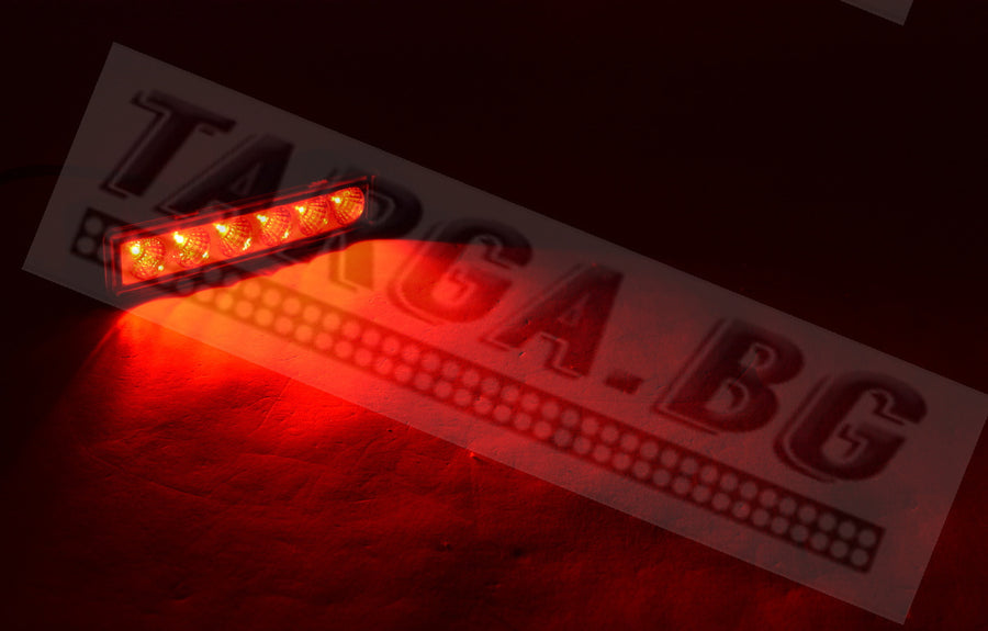 LED червена warning мигаща лампа (стоп), прозрачно стъкло, 3 функции