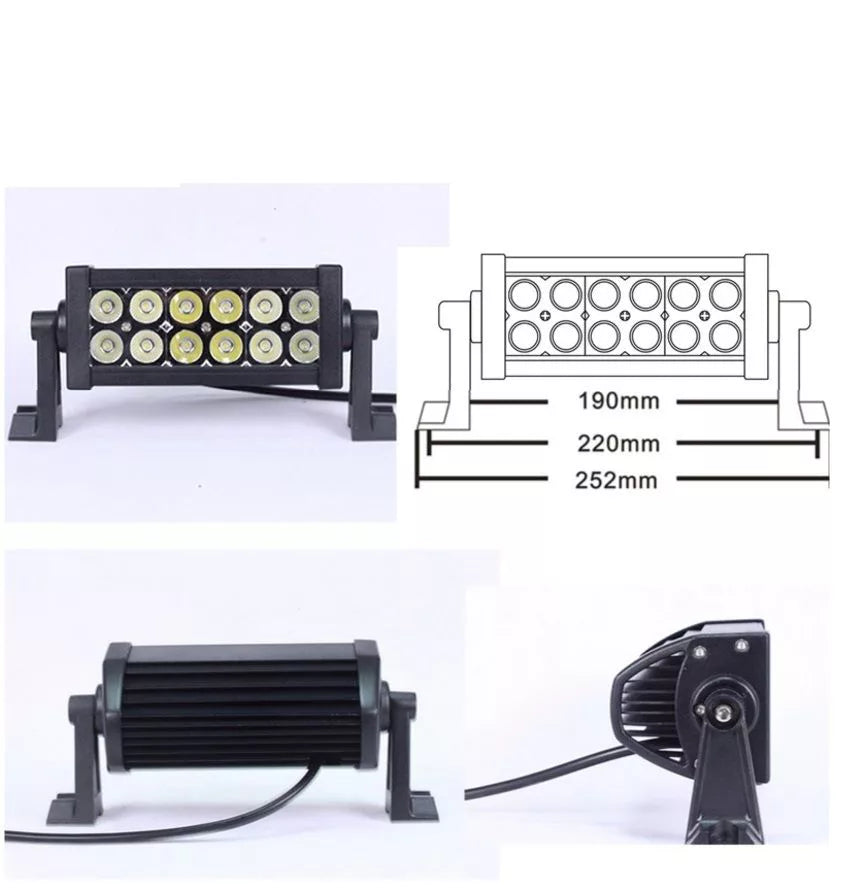 LED бар 36W, 12 диода x 3W, долно захващане