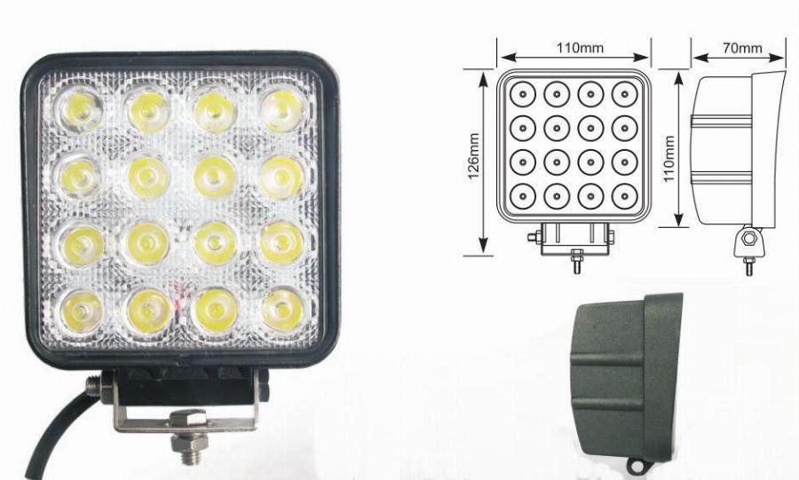 Универсален 48W Лед LED Халоген Фар Работна Лампа 12V - 24V с Насочена Spot Светлина за автомобил офроуд бус ван камион