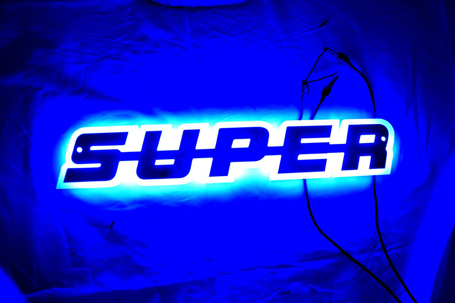 Огледална табела с никелиран надпис Super, външна. за решетка, 24V, синя