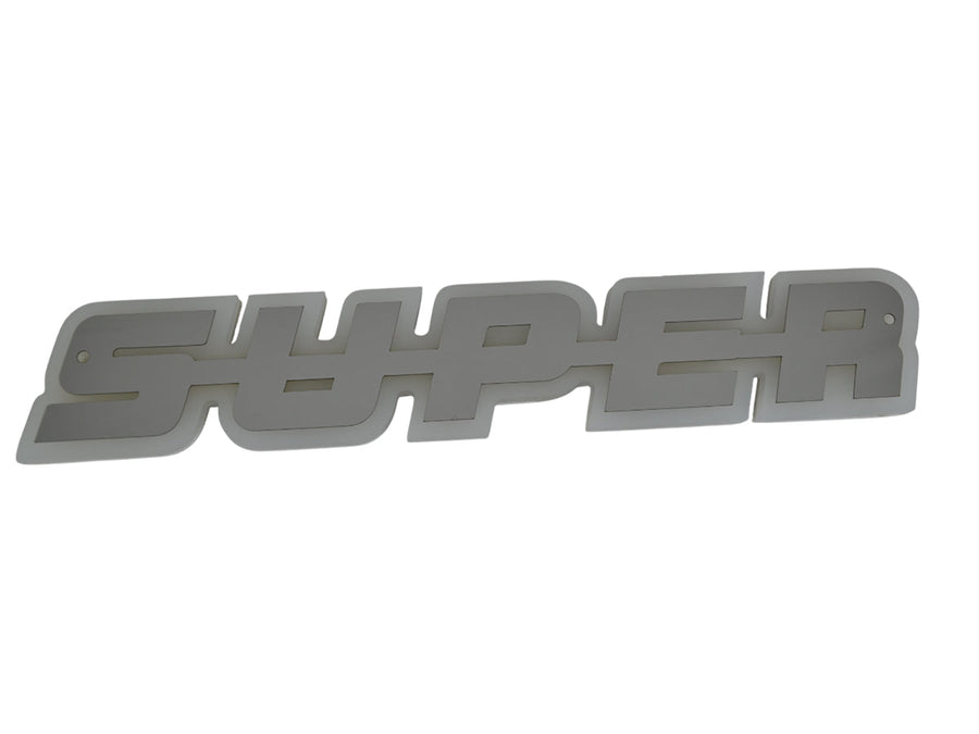 Огледална табела с никелиран надпис Super, външна. за решетка, 24V, синя