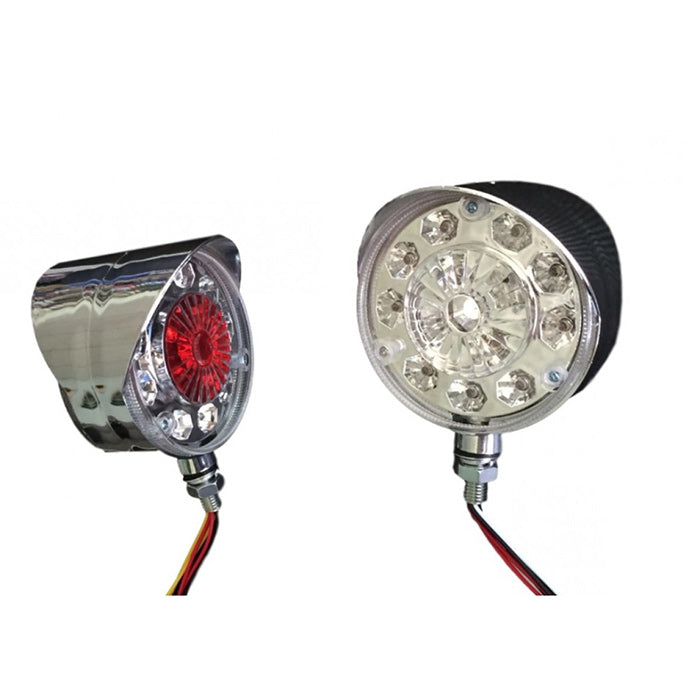 Диодна кръгла светлина хром 14 диода 12V - ЧЕРВЕНО/БЯЛО