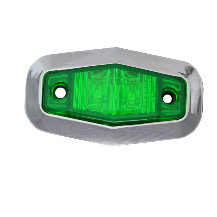 Диоден габарит хекса хром зелен, с 2 LED 24V