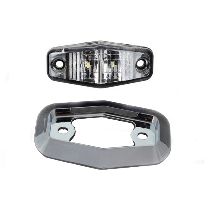 Диоден габарит хекса хром, бял с 2 LED, 12V