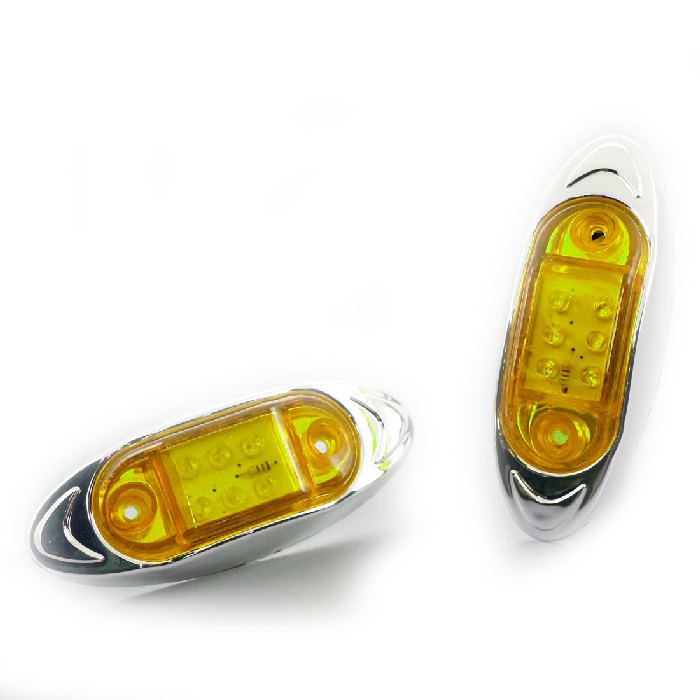 Жълт LED габарит с хромиран панел, 24V