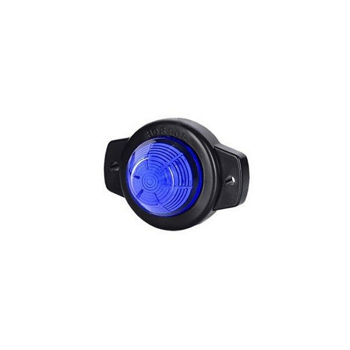 Син малък кръгъл LED габарит, с черна подложка, 12-24V