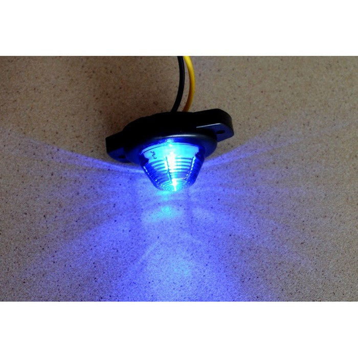 Син малък кръгъл LED габарит, с черна подложка, 12-24V