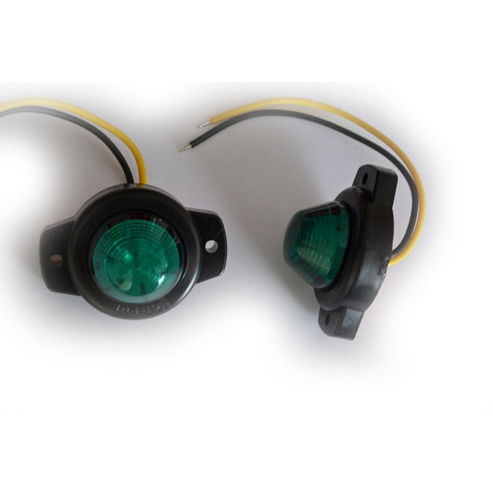Зелен малък кръгъл LED габарит, с черна подложка, 12-24V