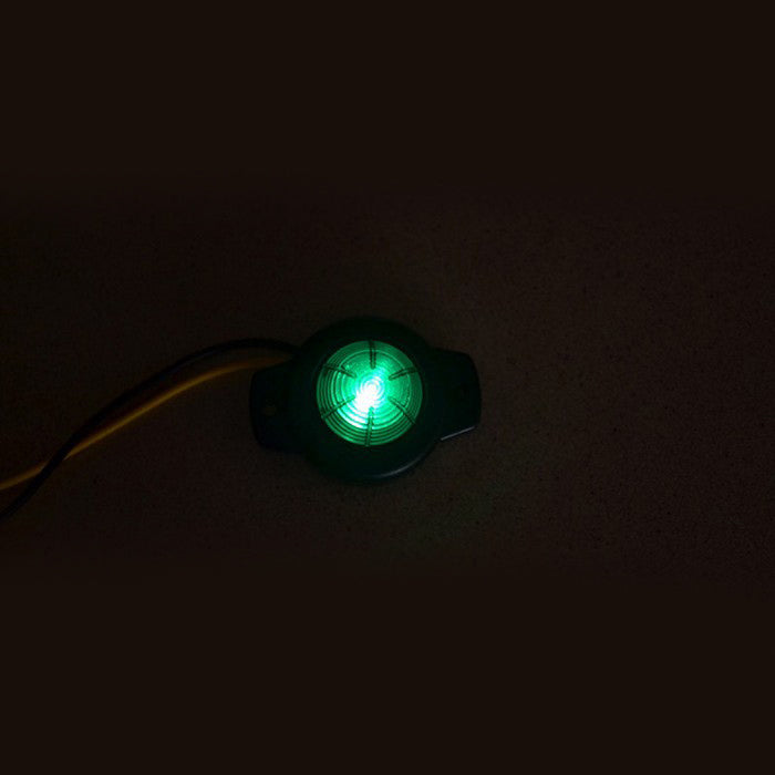 Зелен малък кръгъл LED габарит, с черна подложка, 12-24V