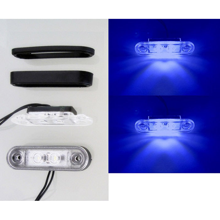 LED габарит - флаш с 2 СМД диода, двойна черна основа, 12-24V - СИН