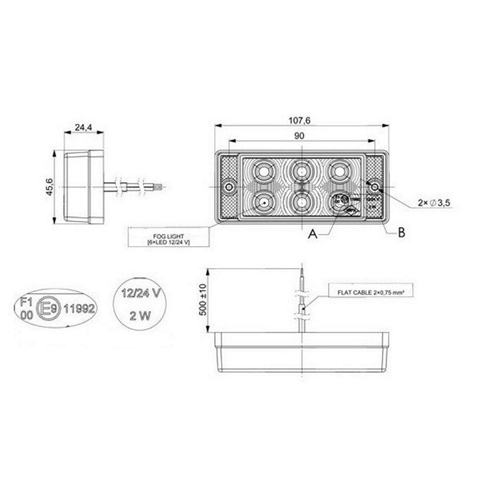 LED лампа за мъгла червена, 12-24V