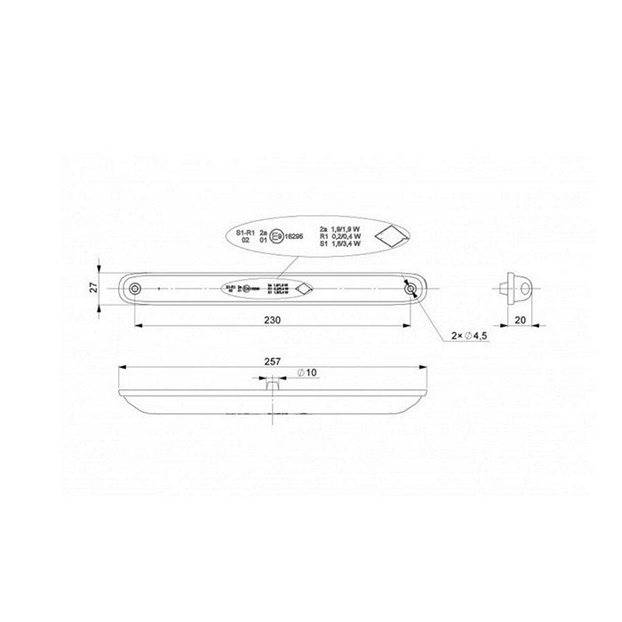 LED стоп с три функции - тип дълъг габарит, 12-24V