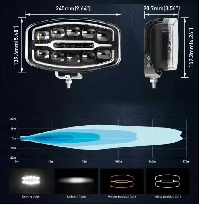 LED халоген Hella, с 10 диода, с бяла и жълта DRL+блиц светлина, 55W