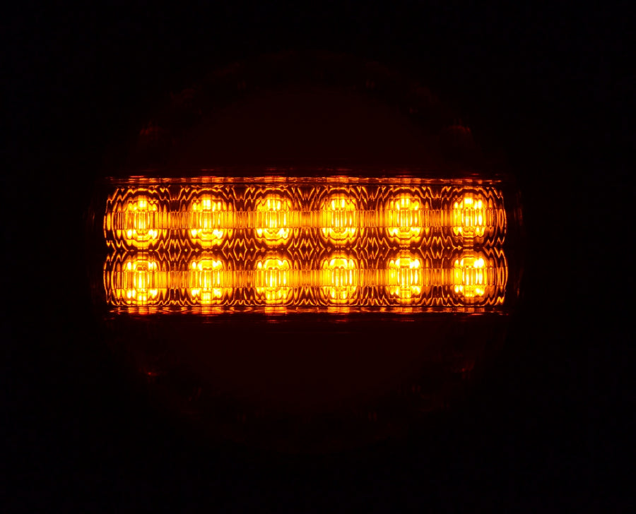 Кръгъл LED стоп с динамичен мигач, 10-30V, червено-жълто, е-маркиран