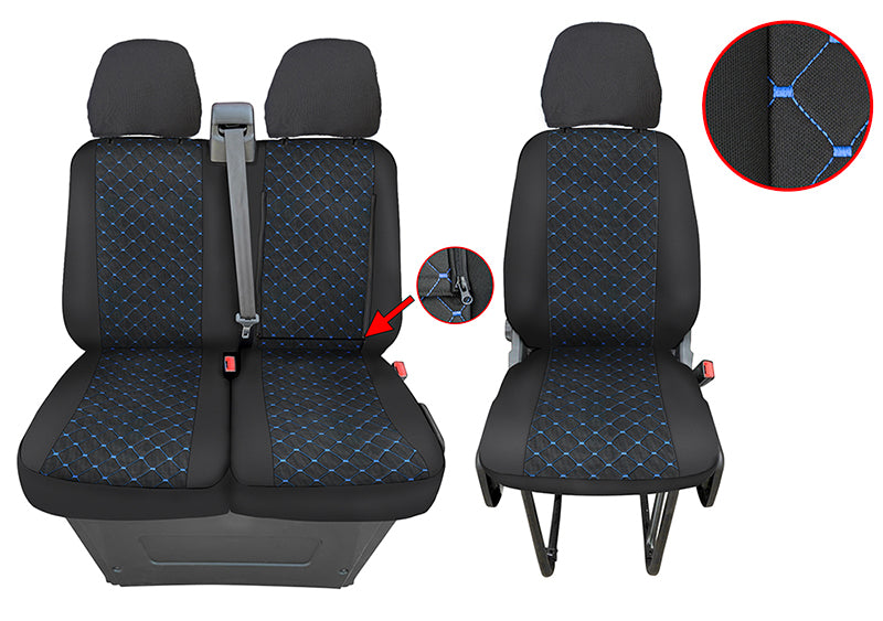 Калъфи за седалки за Iveco Daily 2+1, 2018+ черно със синьо, полиестер + еластан
