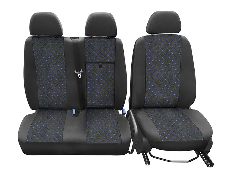 Калъфи за седалки за Mercedes Sprinter 2+1, 2006+, черно със синьо, полиестер + еластан