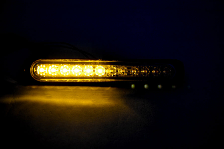 LED блиц 12 диода, флаш светлина прозрачно стъкло, 12/24V, Жълт