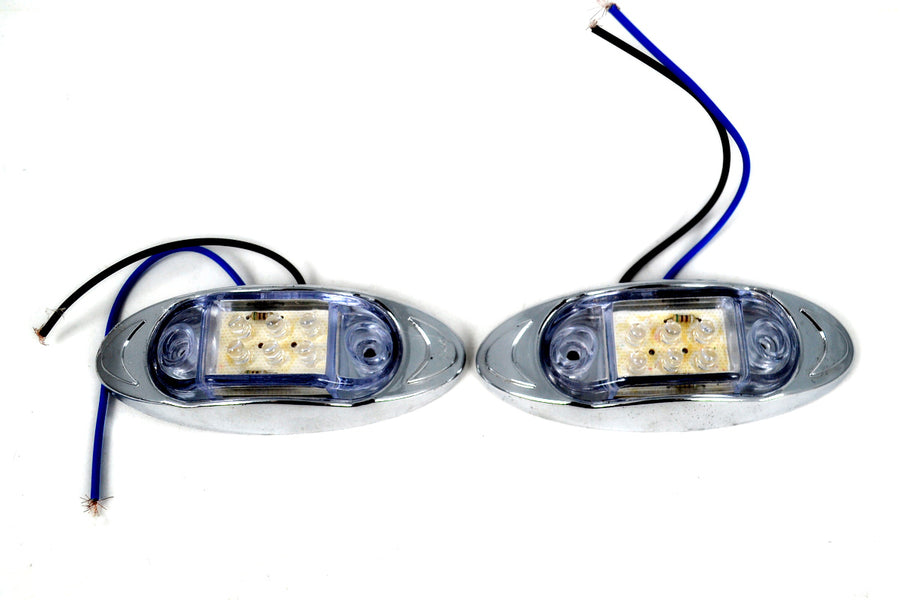LED габарит, овал с 6 диода, бял със синя светлина, 12V