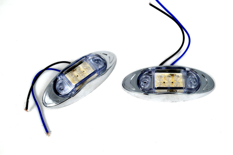 LED габарит, овал с 6 диода, бял със синя светлина, 12V