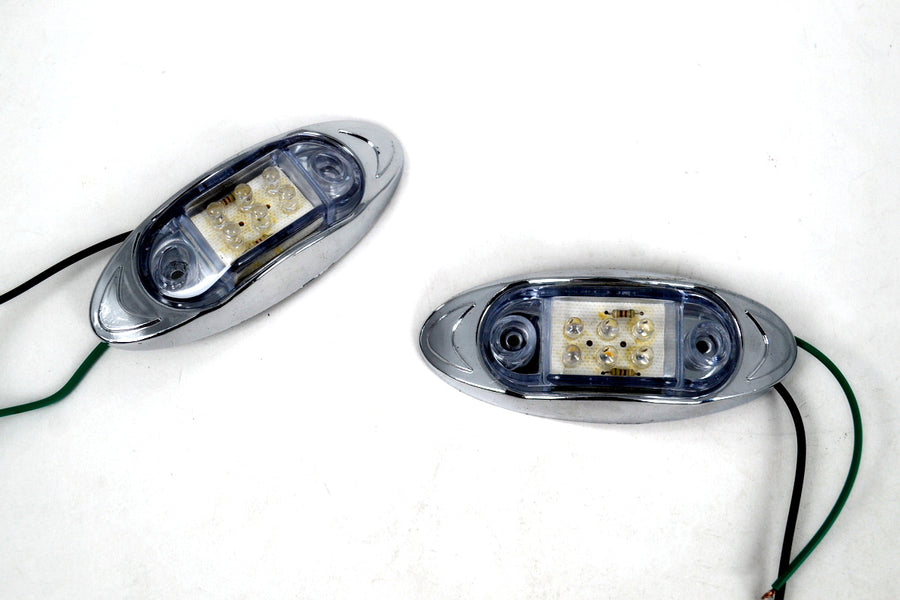 Овален LED габарит, бял със зелена светлина, 24V