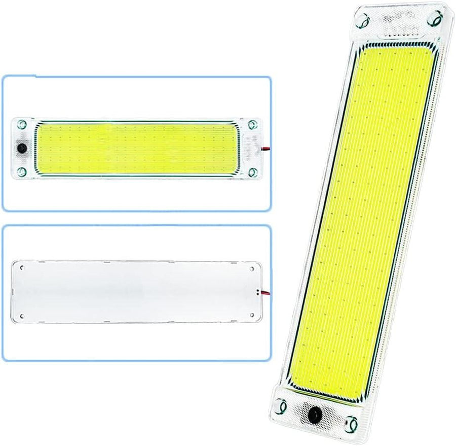 Голям LED плафон 25×5 см със студена бяла светлина и бутон – подходящ за 12/24V