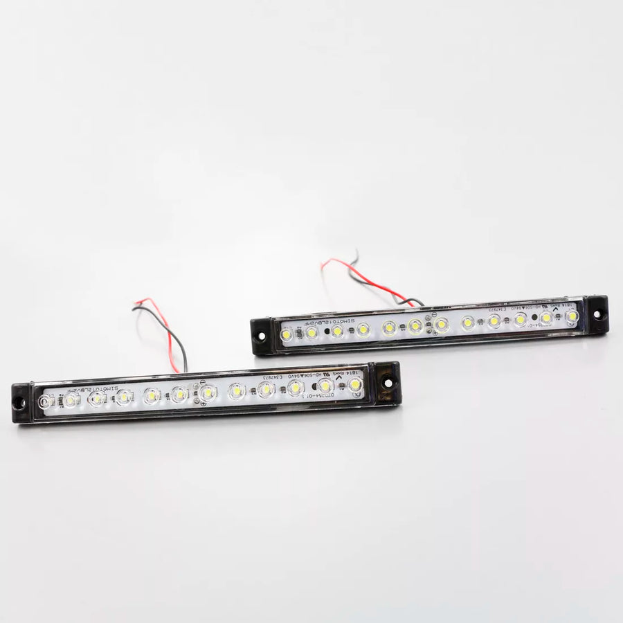 LED габарит с дълга светлина, бяла с черни краища, 12V
