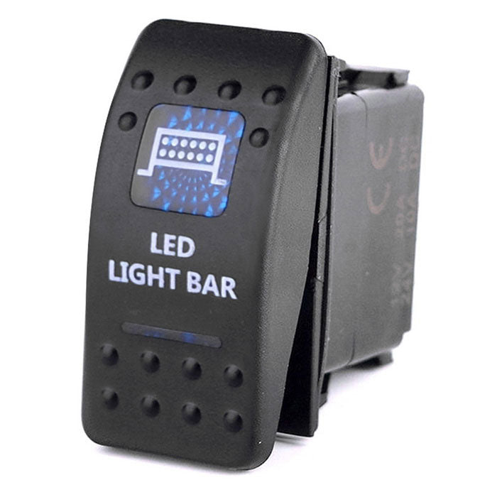 Копче, Бутон, За Вграждане, за LED Лед Бар, Халоген, Светлини, 12V - 24V, Надпис LED LIGHT BAR , Синя Светлина