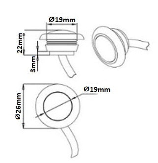 Червен LED Габарит, Тип Копче, Маркер, Токос - 24V