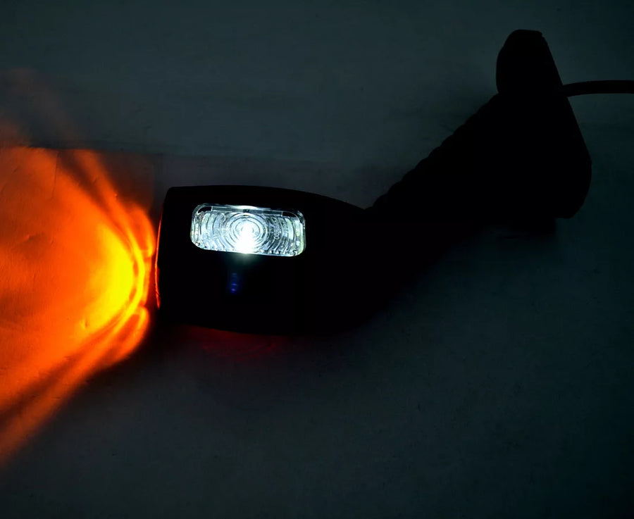 Дълго LED рогче косо, комбинирана жълта, бяла, червена светлина ляво, 12/24V