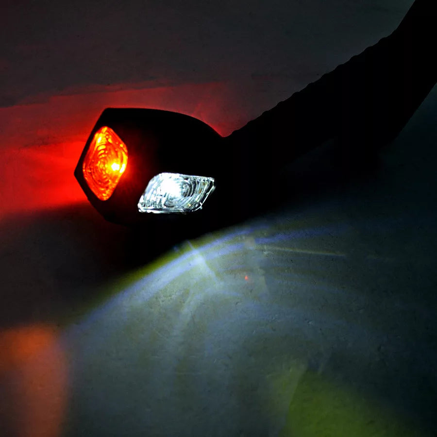 Дълго LED рогче косо, комбинирана жълта, бяла, червена светлина ляво, 12/24V
