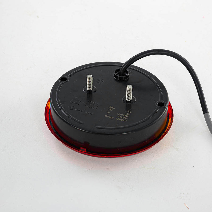 Кръгъл LED стоп с динамичен мигач, 10-30V, червено-жълто, е-маркиран
