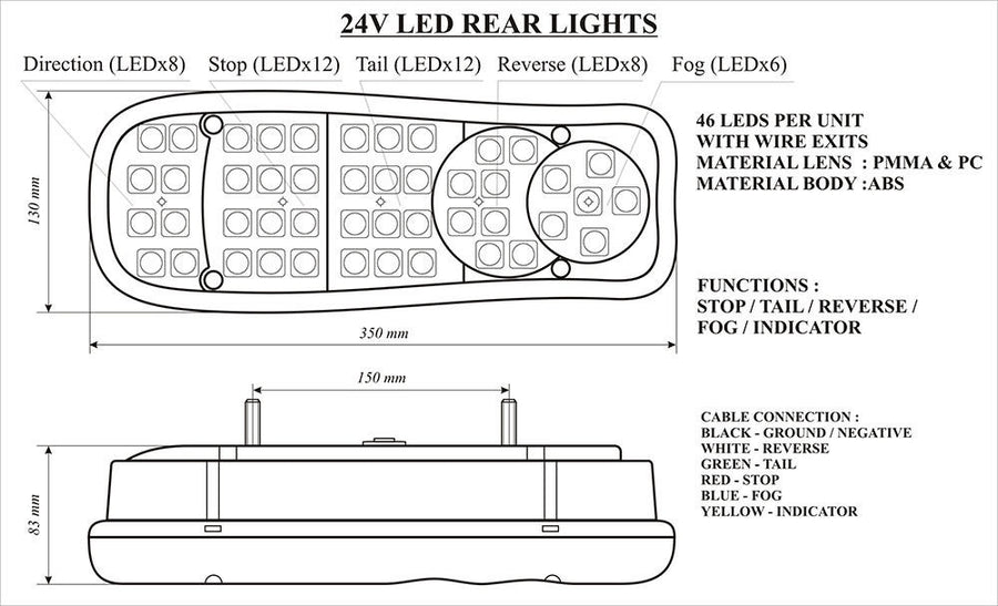 Комплект 2 бр. LED ЛЕД диодни стопове 24V Волта за бус камион ТИР ремарке платформа