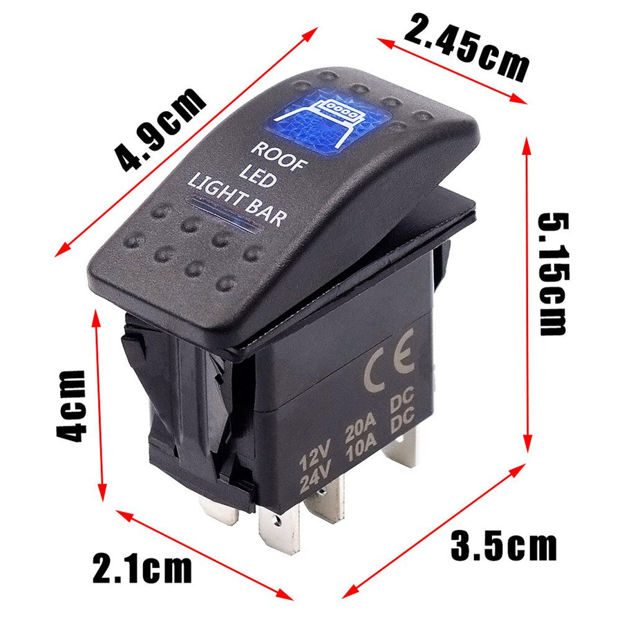 Копче, Бутон, За Вграждане, за LED Лед Бар, Халоген, Светлини, 12V - 24V, Надпис ROOF LED LIGHT BAR , Синя Светлина