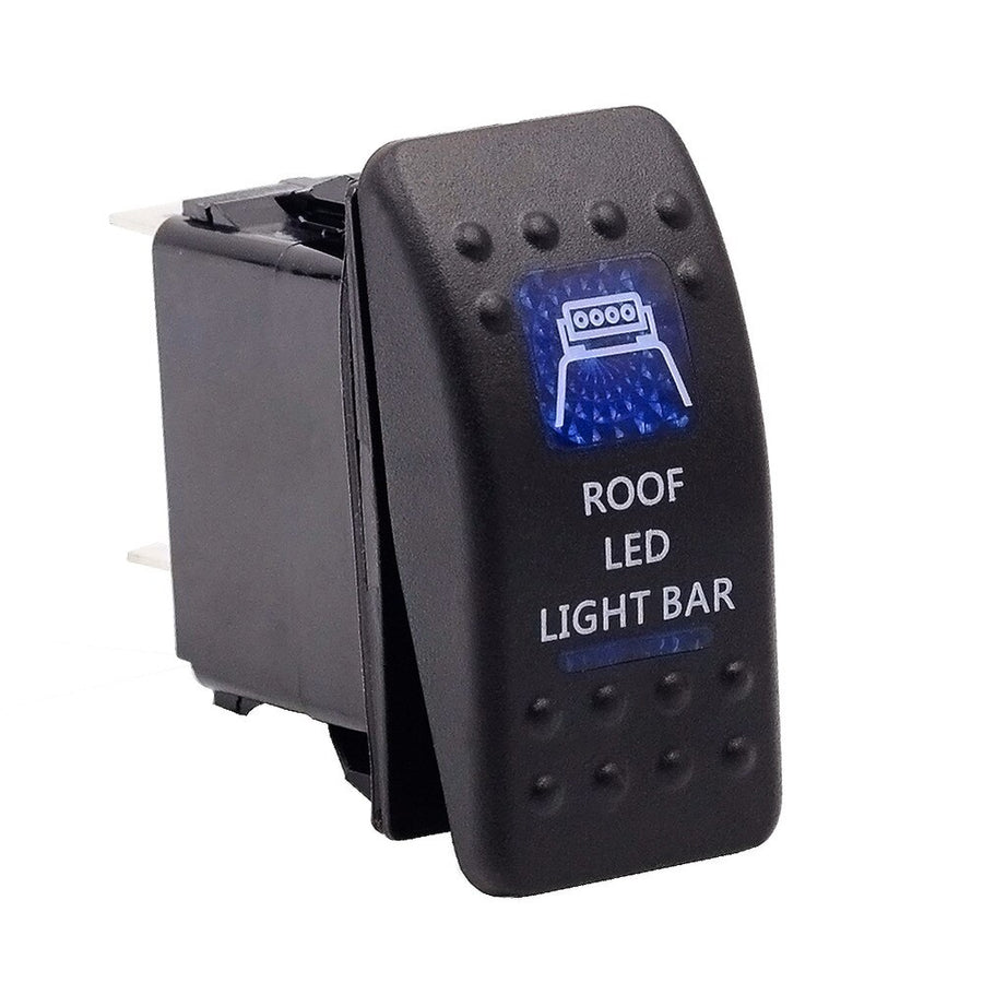 Копче, Бутон, За Вграждане, за LED Лед Бар, Халоген, Светлини, 12V - 24V, Надпис ROOF LED LIGHT BAR , Синя Светлина